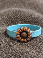 Light Turquoise Cork & Copper Sunflower Magnetic Bracelet