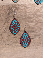 Red and Teal Agave Earrings