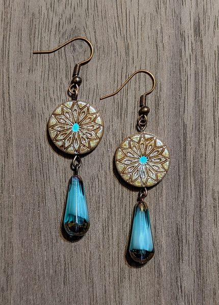 Dream Weaver Beige and Turquoise Earrings