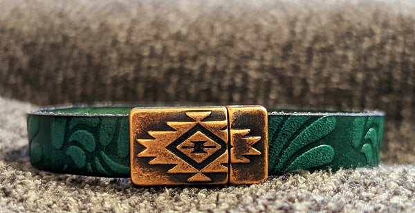 Green Leather Copper Magnetic Bracelet