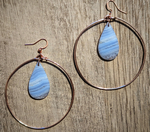 Blue Lace Agate Hoops