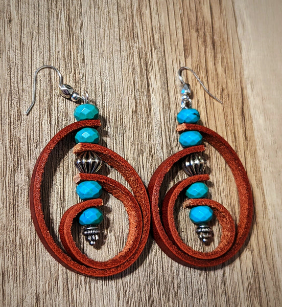 Enchanted Labyrinth Natural Brown Leather Earrings