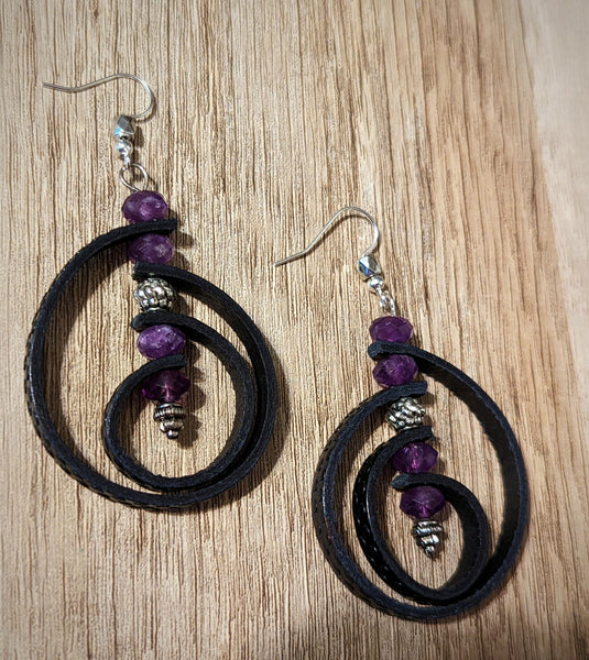 Enchanted Labyrinth Black Leather Earrings