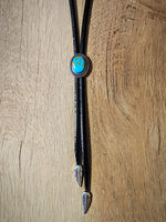 Plain Black Leather Royston Turquoise Chupacabra Bolo Tie