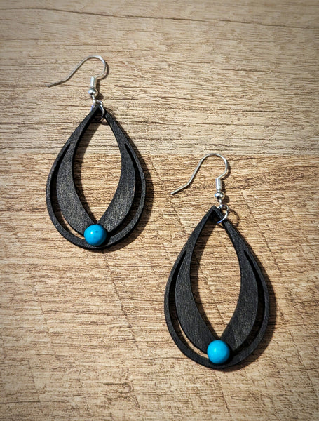 Vaquera Black Wood Teardrop Earrings Qty 6 pairs