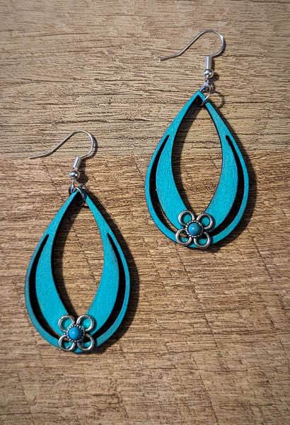 Vaquera Teal Wood Teardrop Earrings Qty 12 pairs