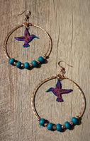 Turquoise and Copper Hummingbird Hoops