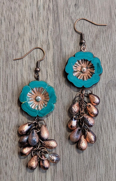 Copper & Turquoise Hollyhock Drops